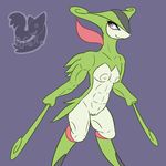  abs antelope anthro anthrofied areola breasts erect_nipples female green_skin holding_object holding_weapon legendary_pok&eacute;mon looking_back mammal melee_weapon muscular muscular_female navel nintendo nipples nude pok&eacute;mon posexe pussy red_eyes simple_background small_breasts smile solo standing video_games virizion watermark weapon white_skin 