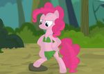  biped blue_eyes bush clothing forest friendship_is_magic hair loincloth my_little_pony pink_hair pinkie_pie_(mlp) porygon2z rock solo tree 