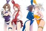  animal_ears bad_id bad_pixiv_id bare_shoulders blonde_hair blue_leotard bow bowtie breast_envy breasts brown_hair bunny_ears bunny_girl bunny_tail bunnysuit cleavage detached_collar fake_animal_ears garters genderswap genderswap_(mtf) granblue_fantasy lancelot_(granblue_fantasy) large_breasts leotard long_hair multiple_girls orange_leotard panties percival_(granblue_fantasy) purple_leotard red_hair red_leotard shigemiya_kyouhei siegfried_(granblue_fantasy) tail underwear vane_(granblue_fantasy) wrist_cuffs 