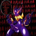 anthro balls barbed_penis blood english_text erection male nintendo nude open_mouth penis pok&eacute;mon sableye solo standing text video_games white_crest 