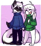  ambiguous_gender anthro canine clothed clothing duo eyes_closed fur hair hand_holding lagomorph male mammal ottahz rabbit smile 