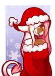  anthro candy candy_cane christmas clothed clothing eyes_closed feline female food hair hat holidays long_hair mammal ottahz santa_hat smile solo 