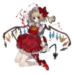  arm_behind_head bad_id bad_pixiv_id blonde_hair flandre_scarlet frills full_body hat looking_at_viewer lunch_(lunchicken) mary_janes mob_cap red_eyes shoes smile socks solo touhou transparent_background white_legwear wings 