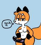  bedroom_eyes breasts canine dialogue dildo english_text female fox half-closed_eyes mammal navel oriole_(artist) seductive sex_toy strapon text thick_thighs wide_hips 