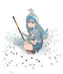  ahoge blue_eyes blue_hair caltrops elite_four gloves golf_club hanarito kahili_(pokemon) mole mole_under_eye pokemon pokemon_(game) pokemon_sm single_glove skirt solo squatting sweat 