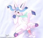 &lt;3 2016 alternate_color backsack balls bed blush cum cum_on_body cum_on_face cute eeveelution from_behind_position glaceon lying male nintendo paws penis pok&eacute;mon scarf senz sex shiny smile video_games wet 