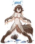  2016 anthro blue_eyes breasts bucket canine digitigrade ears_back english_text featureless_breasts featureless_crotch feline female frown fur grey_fur hybrid kathrin_(twokinds) keidran mammal nude simple_background solo sound_effects spread_legs spreading standing text tom_fischbach twokinds wet wet_fur white_background writing_(disambiguation) 