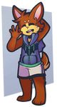  anthro canine clothed clothing eyes_closed fur male mammal open_mouth ottahz smile solo standing 
