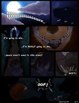  2016 absurd_res bear brown_fur brown_hair clothed clothing comic english_text fur hair hi_res human iko mammal moon night nude open_mouth outside shirt signature size_difference smile teeth text 