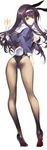  animal_ears ass back-seamed_legwear black_hair breasts bunny_ears bunny_tail bunnysuit fishnet_pantyhose fishnets full_body glass hand_on_hip headband high_heels highres holding holding_tray jacket kasumigaoka_utaha legs long_hair long_legs looking_at_viewer looking_back medium_breasts nakamura_takeshi pantyhose red_eyes saenai_heroine_no_sodatekata school_uniform seamed_legwear serafuku sideboob simple_background smile solo standing tail tray white_background 