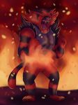  2016 black_fur digital_media_(artwork) fangs feline fur incineroar itoruna mammal muscular nintendo open_mouth pok&eacute;mon red_fur teeth video_games 