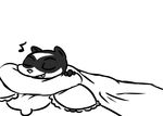  2016 anthro bedding black_and_white blanket cute_fangs disney eyes_closed fan_character inkyfrog lying male mammal monochrome musical_note mustelid on_front pillow polecat simple_background sleeping smile solo white_background zootopia 