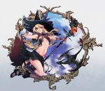  blonde_hair blue_eyes breasts cloud cloudy_sky dragon final_fantasy final_fantasy_xiv hat heterochromia holding holding_staff lino_chang long_hair medium_breasts midgardsormr navel parted_lips sandals sky solo staff underboob witch_hat yellow_eyes 