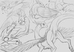  2016 absurd_res anus black_and_white cheerful claws digital_drawing_(artwork) digital_media_(artwork) dragon egg feathered_wings feathers female feral flying fur furred_dragon hi_res horn looking_at_viewer looking_back looking_up lying monochrome multiple_scenes nest on_side open_mouth oviposition pawpads pregnant presenting presenting_pussy pussy quadruped raised_tail sketch sleeping solo tongue tongue_out whiro wings yaroul 