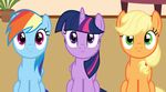  2016 agrol animated applejack_(mlp) earth_pony equine feathered_wings feathers female feral friendship_is_magic fur group hair horn horse inside looking_at_viewer mammal multicolored_hair my_little_pony pegasus pony purple_eyes rainbow_dash_(mlp) twilight_sparkle_(mlp) winged_unicorn wings 