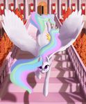  2016 banner cutie_mark door equine feathered_wings feathers female feral friendship_is_magic fur hair horn looking_at_viewer mammal multicolored_hair my_little_pony outside princess_celestia_(mlp) purple_eyes revealdance19 royalty solo stairs tree white_feathers white_fur winged_unicorn wings 