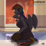  2016 anthro anthrofied blue_feathers bucket butt equine feathered_wings feathers female friendship_is_magic hair hand_behind_head kevinsano looking_at_viewer mammal multicolored_hair multicolored_tail my_little_pony patreon pegasus rainbow_dash_(mlp) rainbow_hair rainbow_tail smile solo swimming_pool towel water wings 