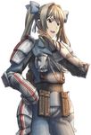  blue_ribbon brown_eyes brown_gloves brown_hair edy_nelson gloves hair_ribbon hand_on_hip long_hair military military_uniform official_art ribbon senjou_no_valkyria senjou_no_valkyria_1 solo transparent_background twintails uniform 
