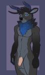  2016 5_fingers anthro antlers balls black_fur black_horn black_nose blue_eyes blue_fur blue_horn casparr cervine deer digital_media_(artwork) dusk_(zarizav) flaccid front_view fur grey_balls grey_fur horn humanoid_penis looking_at_viewer male mammal multicolored_fur neck_tuft nude penis pink_penis portrait simple_background solo sparkles standing three-quarter_portrait tuft two_tone_horn 