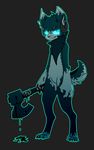  4_fingers 4_toes aw008166 axe blood blue_eyes blue_fur bovine canine chest_tuft digitigrade eyewear fur glasses horn hybrid inner_ear_fluff male mammal melee_weapon neck_tuft simple_background solo standing toes tongue tongue_out tuft weapon wolf yak 