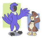  anthro avian beak bird blueballs bow_tie duo featureless_crotch hand_behind_back macaw male mostly_nude owl parrot salute shirt_collar shirt_cuffs size_difference spats standing winged_arms wings 
