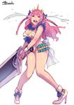  braid breasts cleavage closed_eyes crying gbmah high_heels holding holding_sword holding_weapon large_breasts long_hair nishizono_honoka open_mouth pink_hair simple_background solo sword tears teeth tokyo_7th_sisters weapon white_background 
