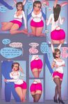  anthro bendzz big_breasts blue_eyes breasts butt cleavage clothed clothing comic degradation dialogue duo english_text female footwear hair hi_res high_heels lagomorph legwear mammal mind_control miniskirt nipple_bulge rabbit secretary sequence shoes simple_background skirt solo_focus speech_bubble stockings text transformation 