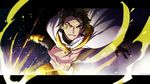  armor bad_id bad_pixiv_id black_hair fate/prototype fate_(series) glowing glowing_eyes hamada_pochiwo holding holding_weapon letterboxed male_focus ozymandias_(fate) shirtless solo weapon yellow_eyes 