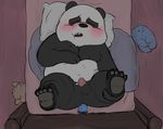  anal anal_penetration balls bear bed blush cartoon_network cum dildo fur hair lying male mammal masturbation nude on_bed open_mouth panda panda_(character) penetration penis pillow sex_toy slightly_chubby solo unknown_artist we_bare_bears 