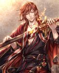  dr. granblue_fantasy male_focus percival_(granblue_fantasy) red_eyes red_hair smile solo sword weapon 