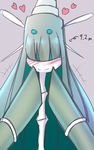  &lt;3 ambiguous_gender blush celesteela doyachii1217 eyeless green_hair grey_background hair long_neck nintendo pok&eacute;mon simple_background smile solo ultra_beast video_games 