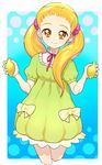  blonde_hair dress food fruit hair_ornament kasugano_urara_(yes!_precure_5) lemon long_hair looking_at_viewer moudoku_(decopon3rd) open_mouth precure ribbon simple_background solo standing twintails yellow_eyes yes!_precure_5 