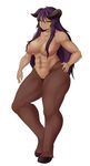  abs areola_slip areolae breasts cleft_of_venus dark_skin demon_girl doom_(game) full_body fur hair_censor hair_over_breasts hand_on_hip hdoom hell_knight highres hooves horns large_breasts lips long_hair looking_at_viewer meganemausu muscle muscular_female nude parted_lips personification purple_hair pussy smirk solo standing thick_thighs thighs tsurime very_long_hair white_background yellow_eyes 