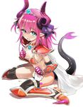  adjusting_clothes armor bikini_armor blue_eyes cape commentary_request dragon_girl dragon_horns dragon_tail elizabeth_bathory_(brave)_(fate) elizabeth_bathory_(fate)_(all) fate/extra fate/extra_ccc fate/grand_order fate_(series) flat_chest gauntlets handkerchief holding horns long_hair looking_at_viewer loose_bikini oversized_clothes pointy_ears purple_hair rori_chuushin shoes silver_trim simple_background sitting solo spiked_shoes spikes sweat tail tiara wariza wet wet_clothes white_background 