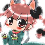  ahoge animal_ears annyui antenna_hair blush braid cat_ears cat_tail chibi commentary_request dress extra_ears green_dress kaenbyou_rin multiple_tails red_eyes red_hair solo tail touhou twin_braids two_tails 