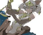  animal_ears bad_id bad_pixiv_id bare_shoulders blue_eyes closed_mouth elbow_gloves erune fingerless_gloves gloves granblue_fantasy grey_hair looking_to_the_side makeup male_focus mascara ri-ru scales shao_(granblue_fantasy) smile solo white_hair 