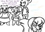  2016 anthro barefoot beaver blush bullying clancy_(inkyfrog) clothed clothing dialogue disney english_text fan_character female giraffe group hands_on_hips hoodie hugh_muskroura inkyfrog koala male mammal marsupial restricted_palette rodent simple_background skunk tears text white_background young zootopia 