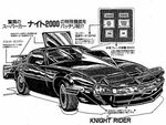  copyright_name directional_arrow greyscale ground_vehicle k.i.t.t knight_2000 knight_rider mecha monochrome motor_vehicle no_humans pontiac pontiac_firebird pontiac_firebird_trans-am robot science_fiction shadow simple_background transformation translation_request 