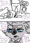  2016 all_fours anthro blue_eyes bullying caprine clancy_(inkyfrog) clothed clothing comic cute_fangs dialogue disney english_text fan_character group inkyfrog koala male mammal marsupial mustelid percy_vison polecat restricted_palette sheep simple_background text white_background zootopia 