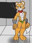  anthro canine clothed clothing fox fox_mccloud fur green_eyes how-did-we-get-here male mammal mostly_nude nintendo orange_fur scarf solo solo_focus star_fox underwear video_games white_fur 
