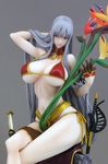  1girl bikini breasts cleavage female figure flower huge_breasts long_hair navel photo plant red_eyes selvaria_bles senjou_no_valkyria senjou_no_valkyria_1 silver_hair simple_background solo tagme underboob 