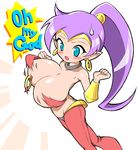  1girl breasts bursting_breasts dark_skin female large_breasts over_hundred purple_hair shantae shantae_(character) solo wardrobe_malfunction 