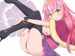  ass battlegaregga blush boots breasts crown large_breasts nipples oda_nobunaga_(sengoku_collection) panties pink_hair purple_panties sengoku_collection underwear yellow_eyes 