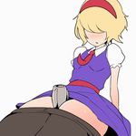  alice_margatroid animated animated_gif blonde_hair blush bouncing_breasts breasts collar cookie_(touhou) cum dress ejaculation faceless faceless_female gun hair_over_eyes hairband jigen_(cookie) necktie pantyhose puffy_short_sleeves puffy_sleeves purple_dress pussy_peek short_hair short_sleeves simple_background small_breasts smile solo sorry_carl thigh_sex touhou weapon white_background 