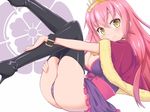  ass blush boots breasts crown large_breasts oda_nobunaga_(sengoku_collection) panties pink_hair purple_panties sengoku_collection underwear yellow_eyes 