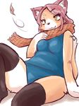  artist_request brown_eyes fox furry pink_hair scarf school_swimsuit short_hair stocking 
