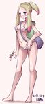  2016 arched_back art_brush artist_name bag bare_shoulders barefoot bikini blonde_hair breasts brush collarbone covered_nipples dated facepaint facial_mark forehead full_body high_ponytail holding_brush jewelry lamb-oic029 long_hair looking_to_the_side matsurika_(pokemon) micro_bikini multicolored_hair navel notebook paint paint_stains paintbrush parted_lips pink_hair pokemon pokemon_(game) pokemon_sm ponytail purple_eyes ring shoulder_bag signature simple_background sketchbook small_breasts smile solo standing string_bikini swimsuit trial_captain white_bikini 