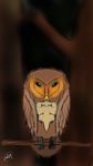  2b ambiguous_gender avian beak bird black_eyes blurred_background branch feral looking_at_viewer night owl perch sitting sketch solo tree wings 