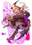  black_legwear black_skirt blonde_hair blouse boots commentary_request full_body granblue_fantasy head_wings highres hukahire0120 knee_boots long_hair outstretched_arms pantyhose petticoat red_eyes shingeki_no_bahamut skirt solo vampy very_long_hair white_blouse 