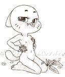  anthro blush breasts cartoon_network cat erect_nipples feline female flat_chested fur gaturo kneeling leaf mammal mature_female mother navel nicole_watterson nipples nude outside parent playing solo teasing the_amazing_world_of_gumball tongue tongue_out whiskers 